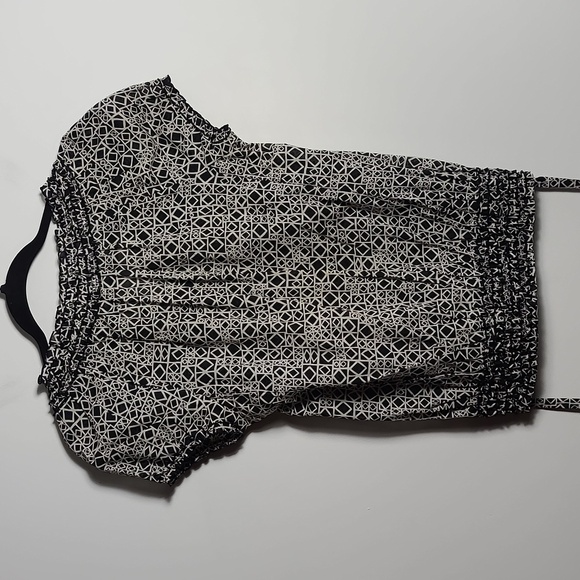 BCBGMAXAZRIA Pattern Black/ Cream Mod Diamond Square Peasant Top Size XXS - Picture 9 of 15